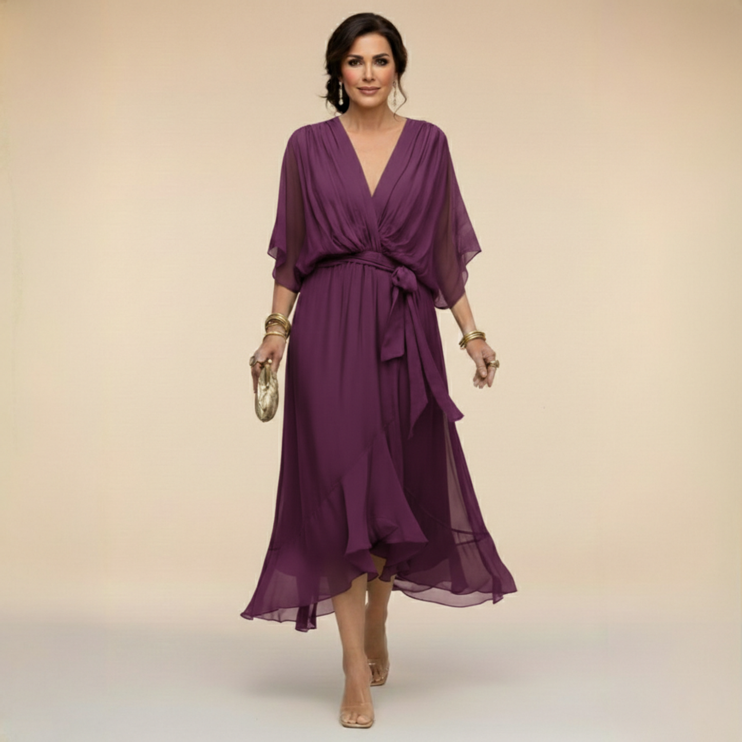 Damen Chiffonkleid mit V-Ausschnitt für Hochzeitsgäste Jully