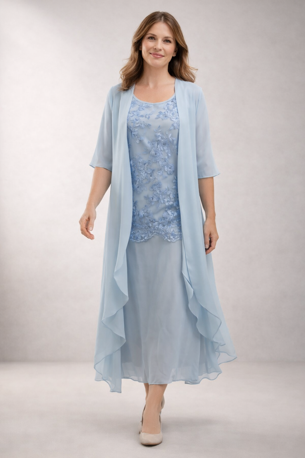 Damen Chiffonkleid mit floralem Muster und 3/4-Ärmeln Jully