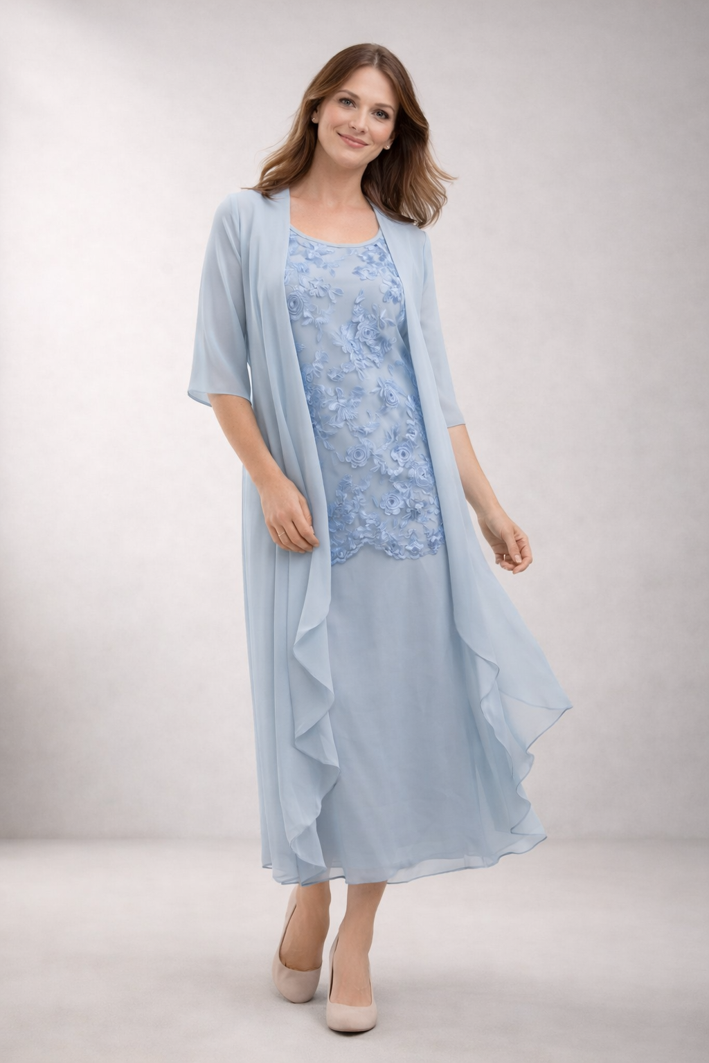 Damen Chiffonkleid mit floralem Muster und 3/4-Ärmeln Jully