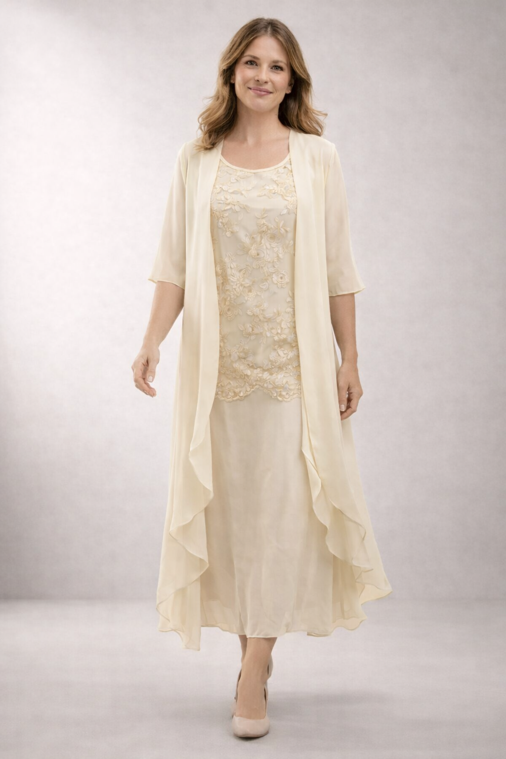Damen Chiffonkleid mit floralem Muster und 3/4-Ärmeln Jully