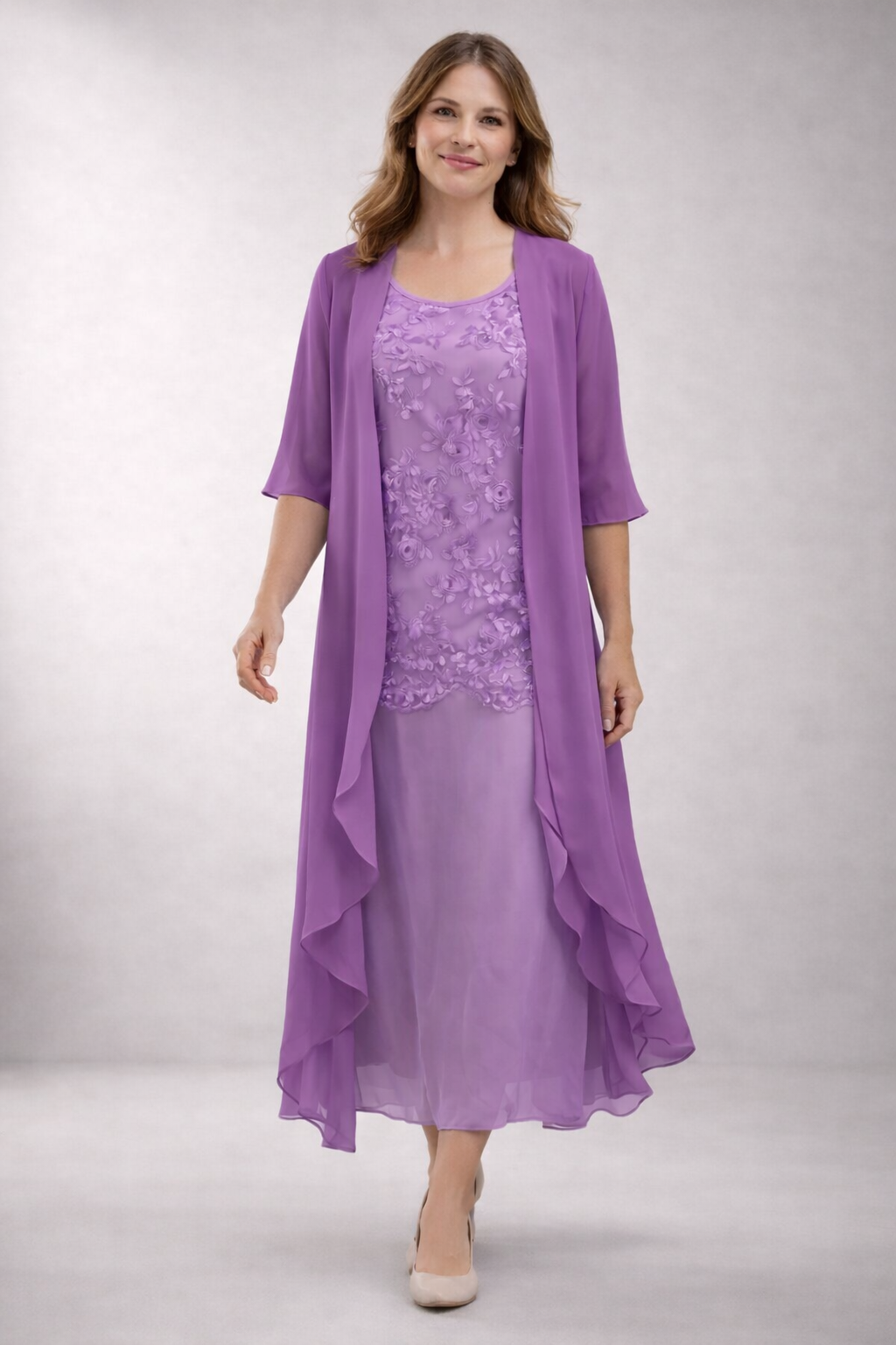 Damen Chiffonkleid mit floralem Muster und 3/4-Ärmeln Jully