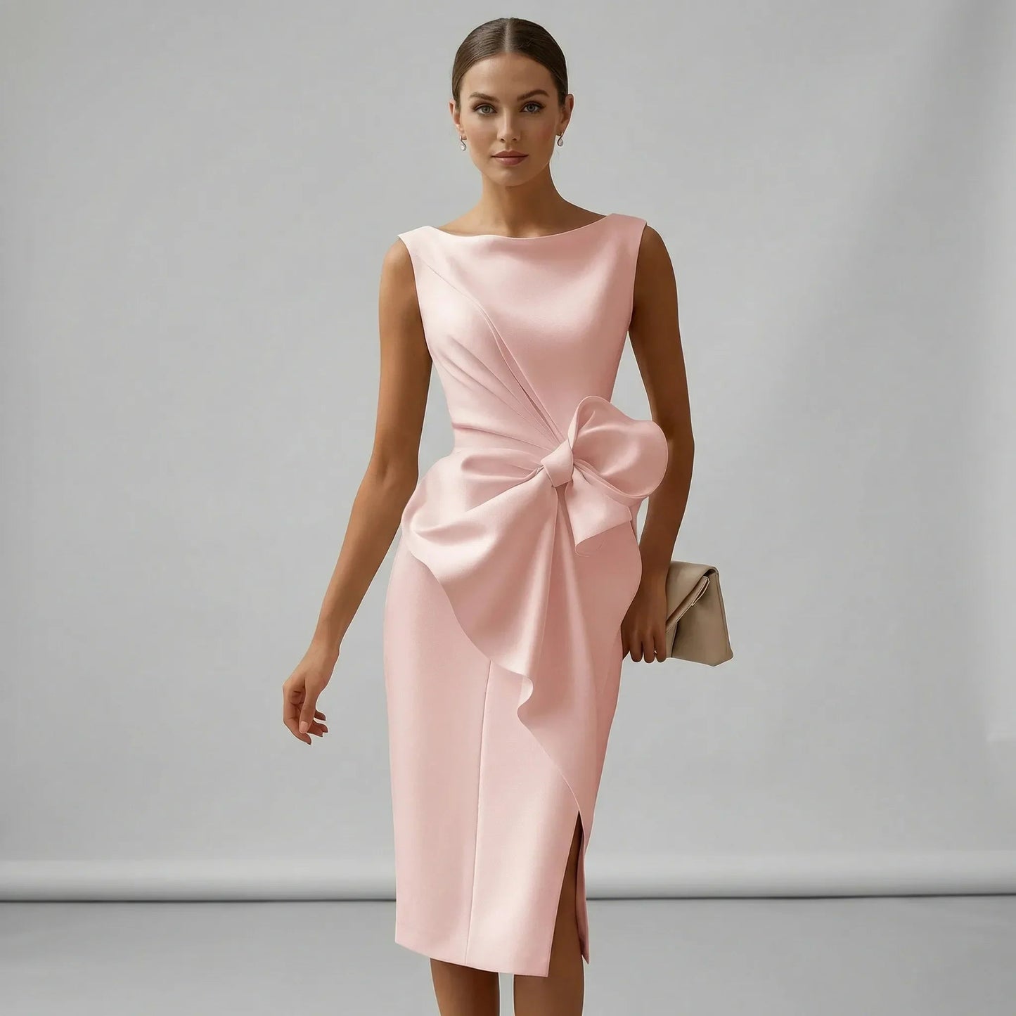 Damen Cocktailkleid mit Drapierung und Schleife Jully