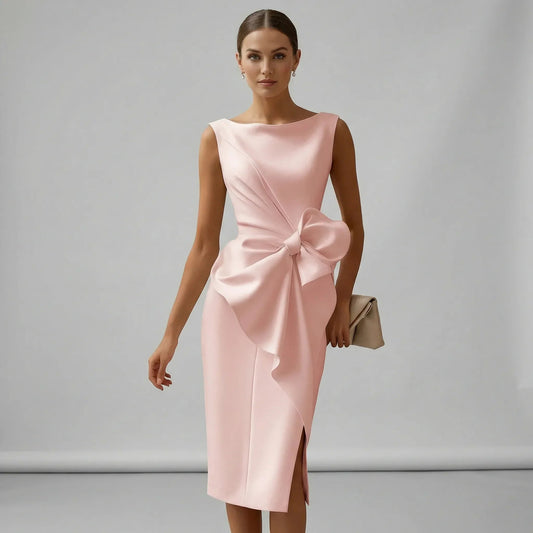 Damen Cocktailkleid mit Drapierung und Schleife Jully