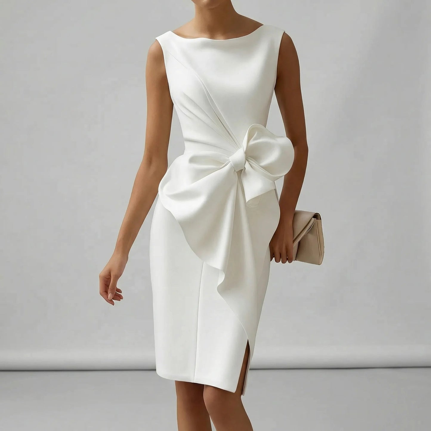 Damen Cocktailkleid mit Drapierung und Schleife Jully