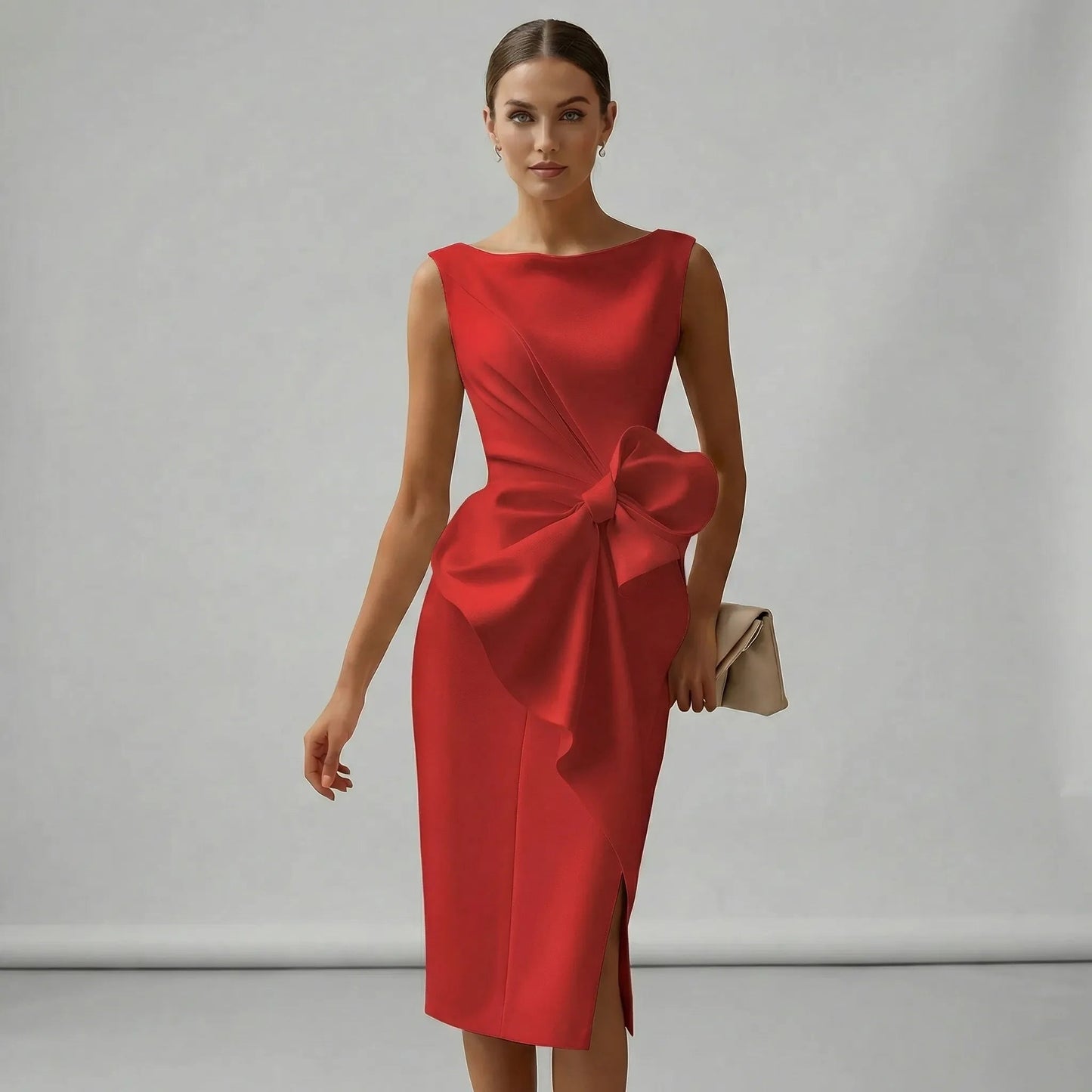 Damen Cocktailkleid mit Drapierung und Schleife Jully