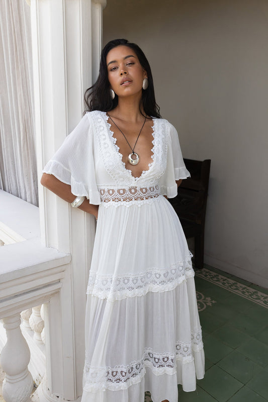 Damen Cowboy-Midikleid mit V-Ausschnitt und Rüschen Jully