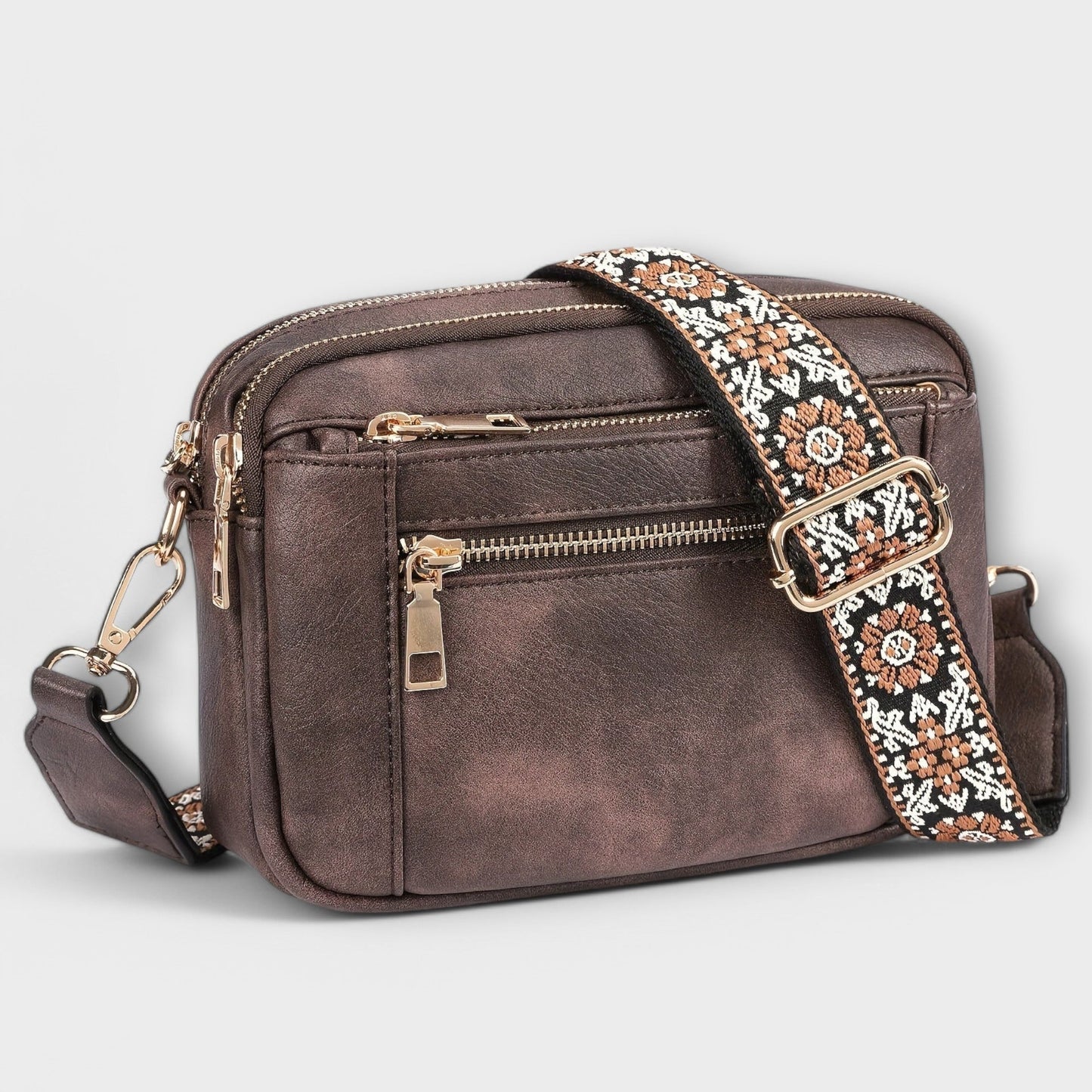 Damen Crossbody Tasche aus veganem Leder mit Boho-Trageriemen Jully