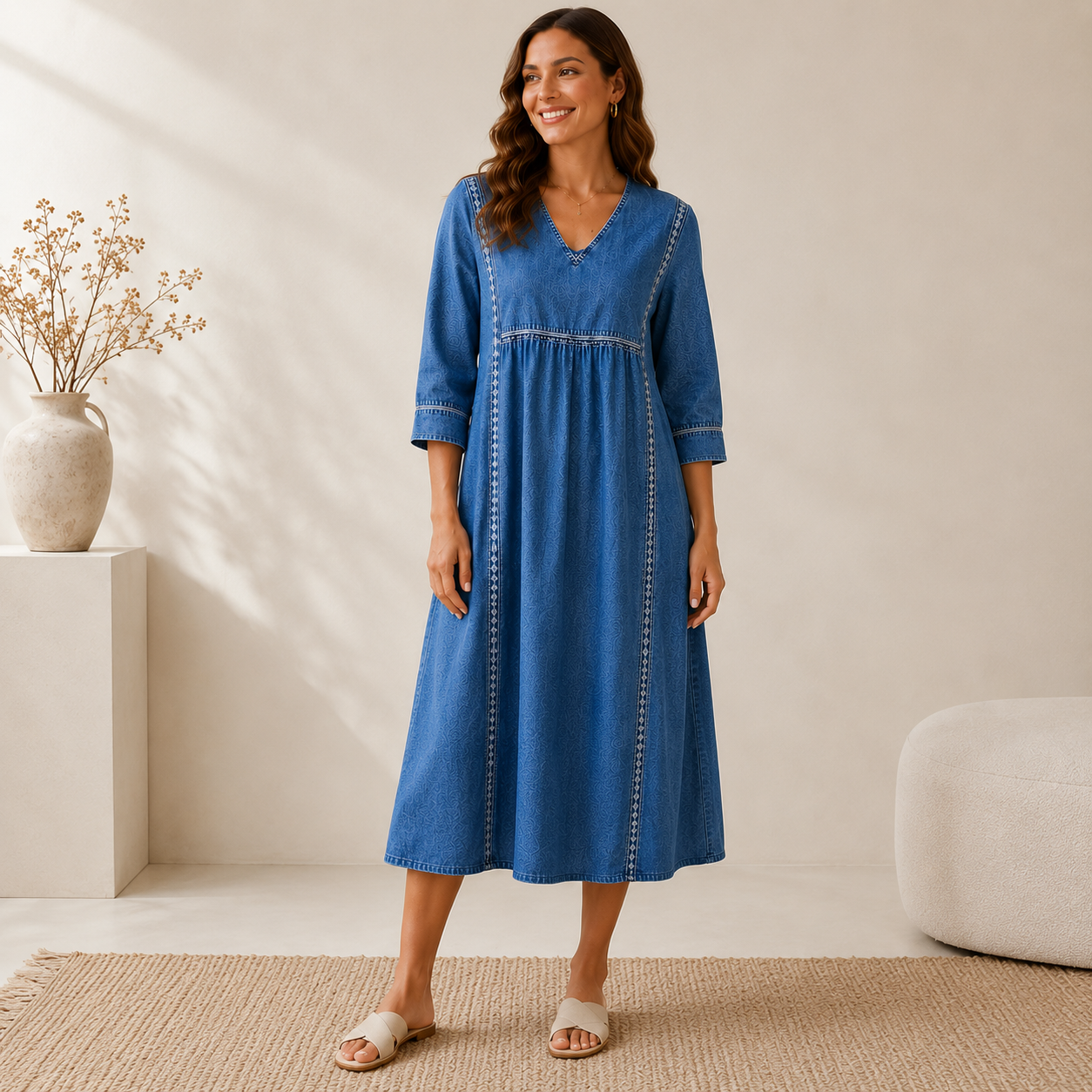 Damen Denimkleid mit langen Ärmeln und seitlichen Taschen Jully