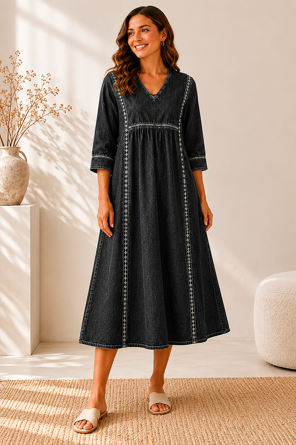 Damen Denimkleid mit langen Ärmeln und seitlichen Taschen Jully
