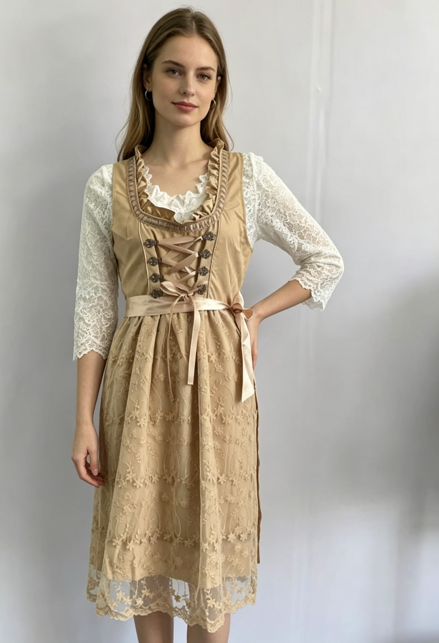 Damen Dirndlkleid mit Schnürmieder und Spitzenbluse Jully