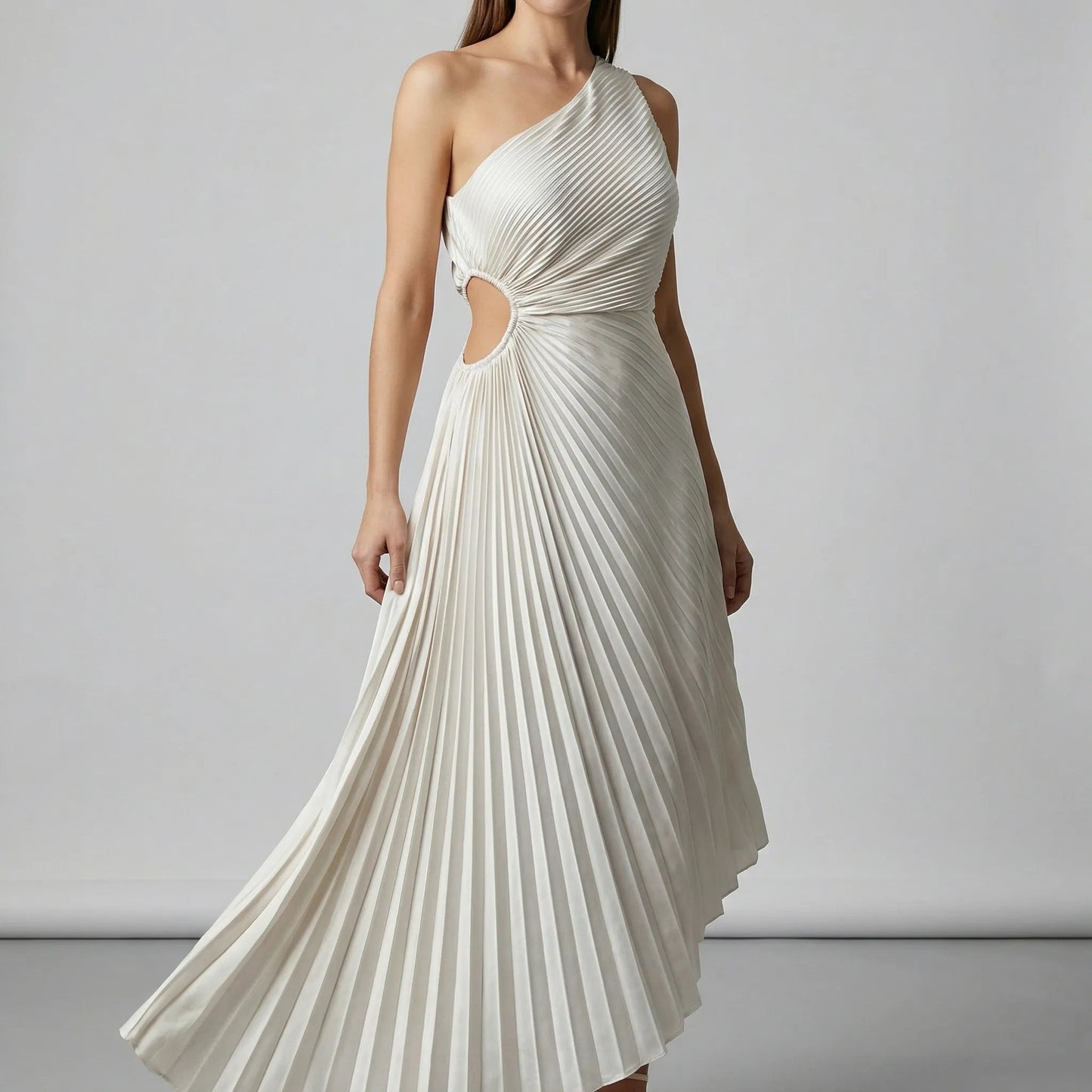 Damen Einschulterkleid mit Faltenrock in A-Linie Jully