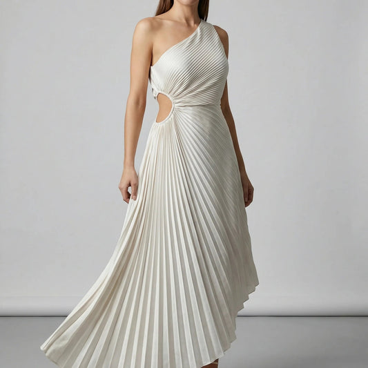 Damen Einschulterkleid mit Faltenrock in A-Linie Jully