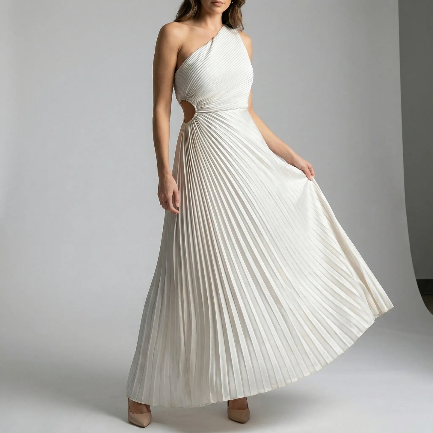Damen Einschulterkleid mit Faltenrock in A-Linie Jully