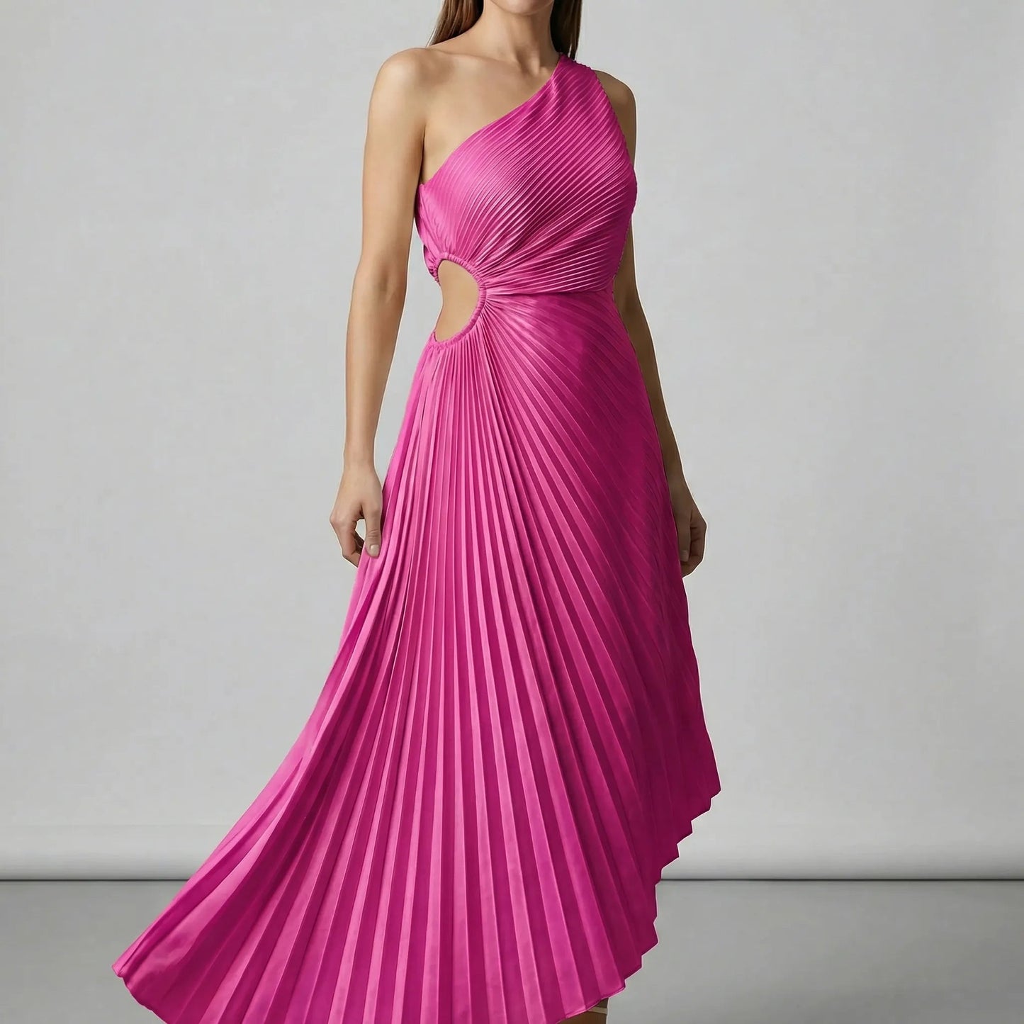 Damen Einschulterkleid mit Faltenrock in A-Linie Jully