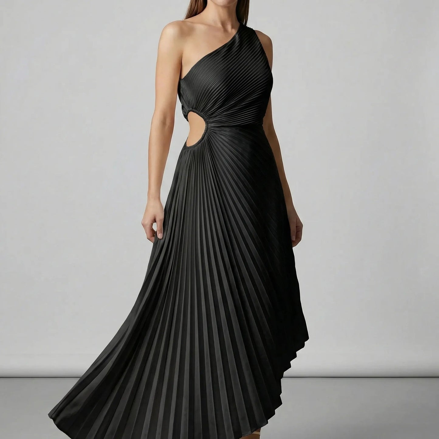 Damen Einschulterkleid mit Faltenrock in A-Linie Jully