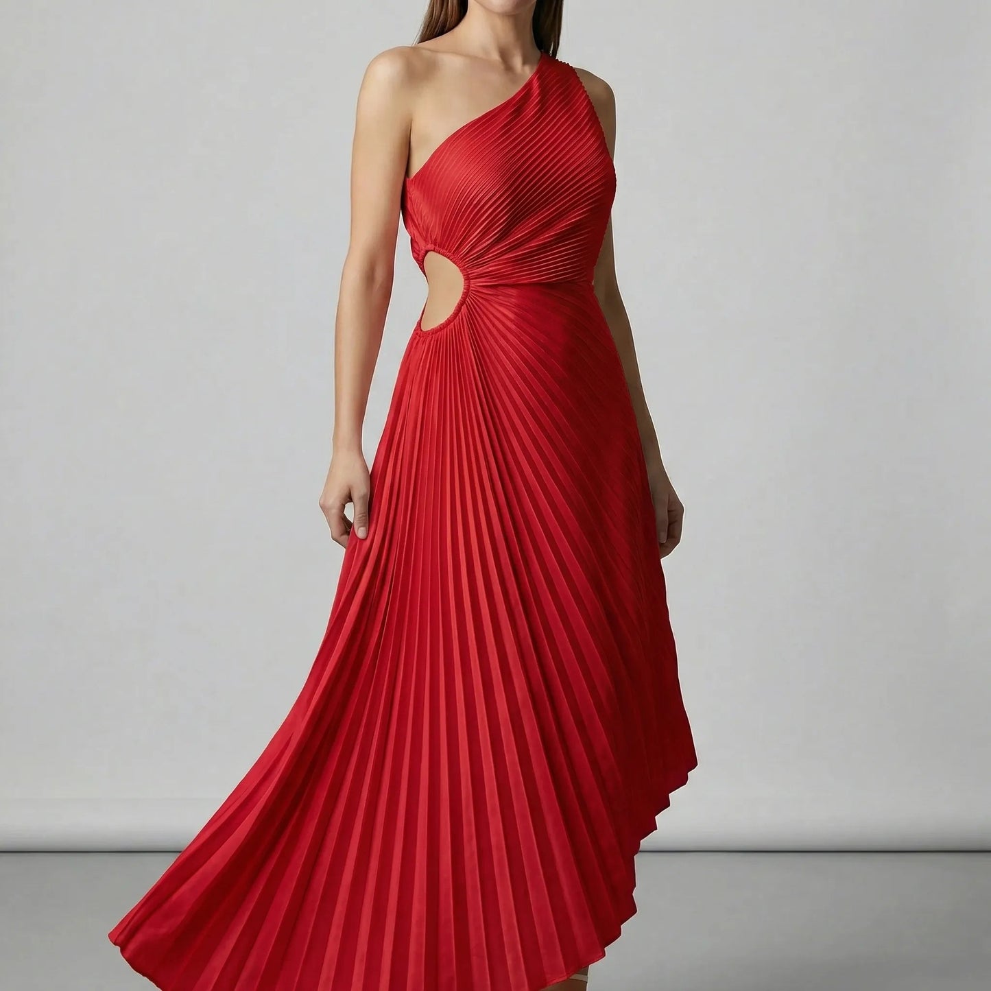 Damen Einschulterkleid mit Faltenrock in A-Linie Jully