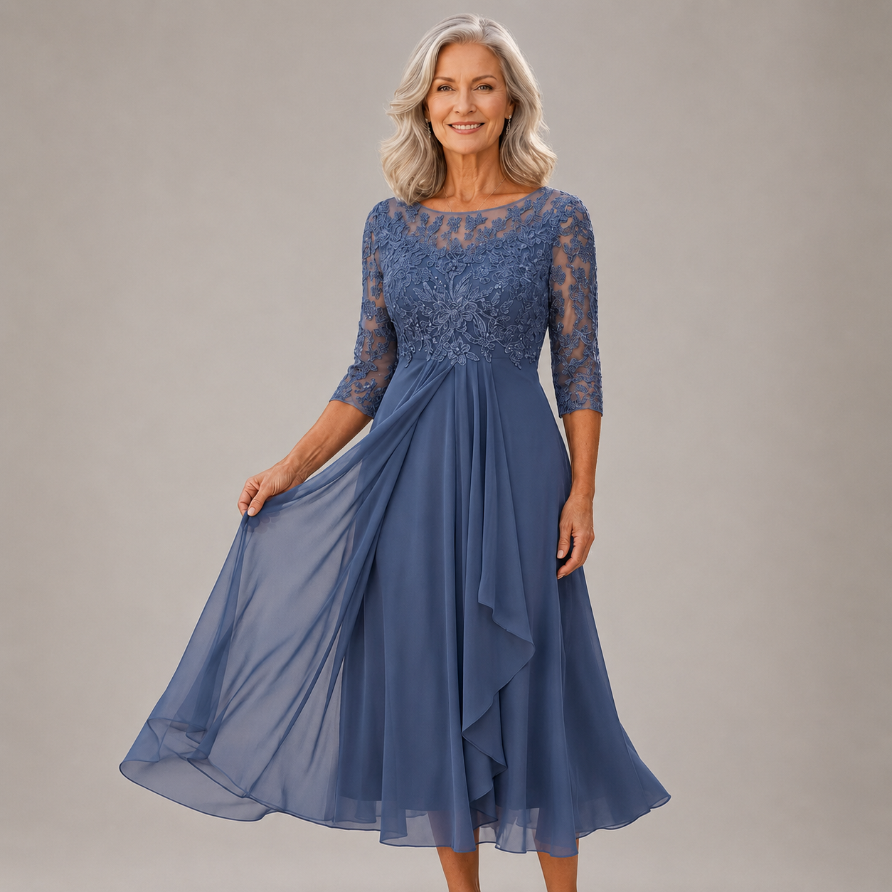 Damen Festkleid aus Spitze mit fließendem Chiffonrock Jully