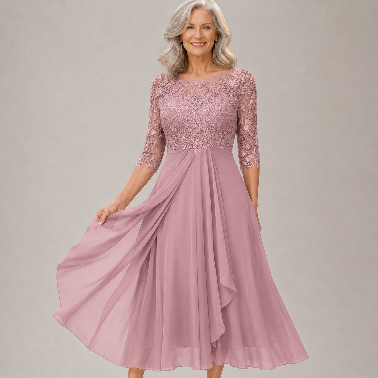 Damen Festkleid aus Spitze mit fließendem Chiffonrock Jully