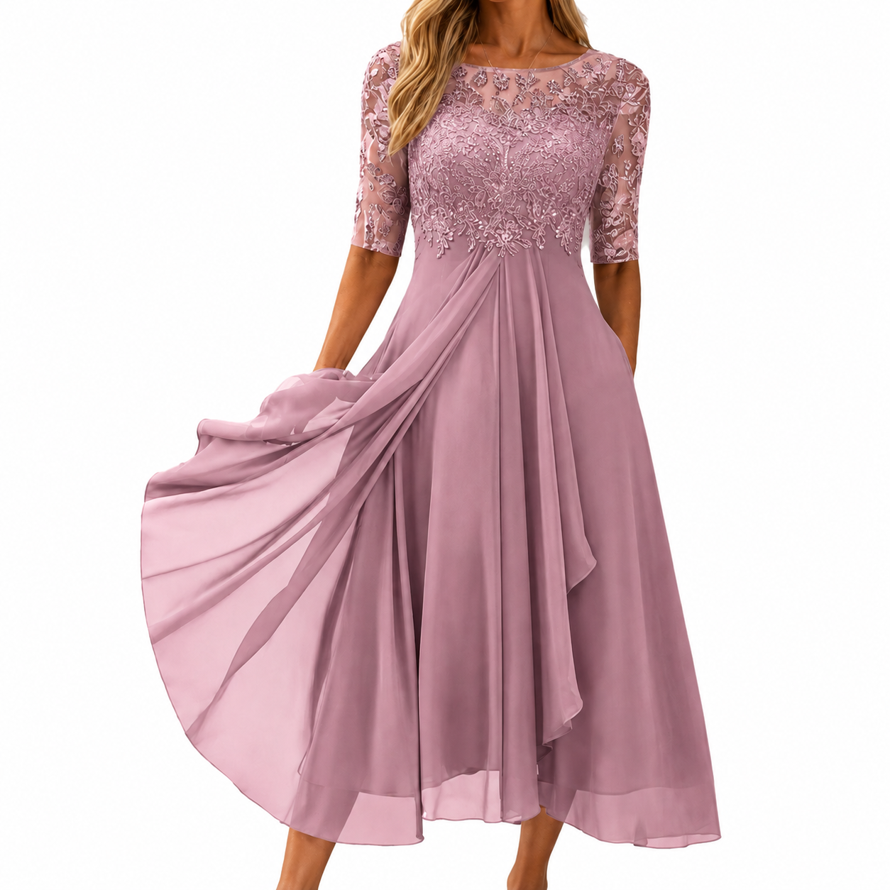 Damen Festkleid aus Spitze mit fließendem Chiffonrock Jully