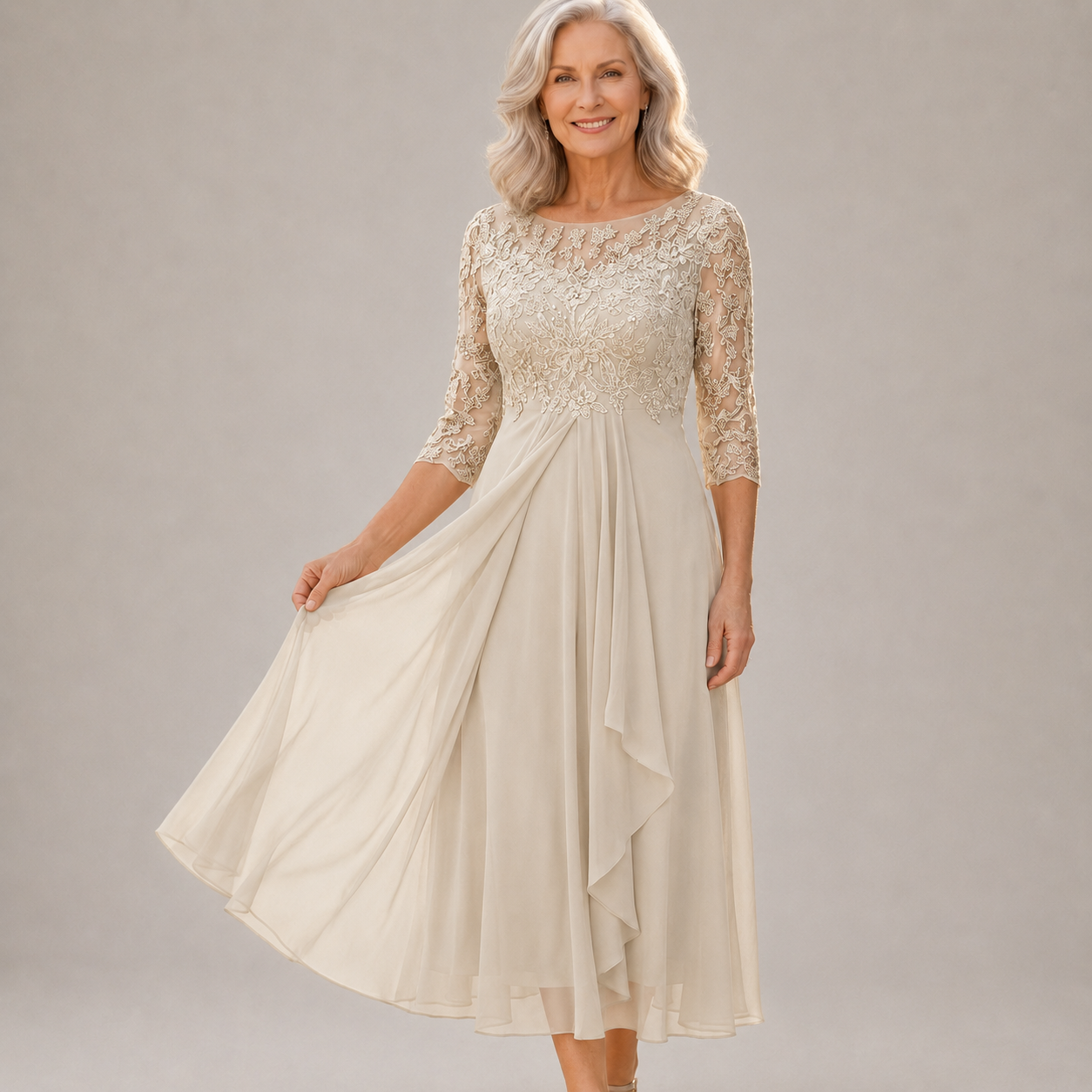 Damen Festkleid aus Spitze mit fließendem Chiffonrock Jully