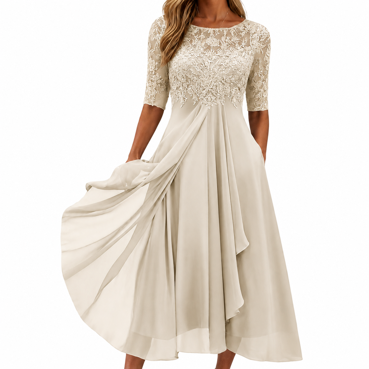 Damen Festkleid aus Spitze mit fließendem Chiffonrock Jully