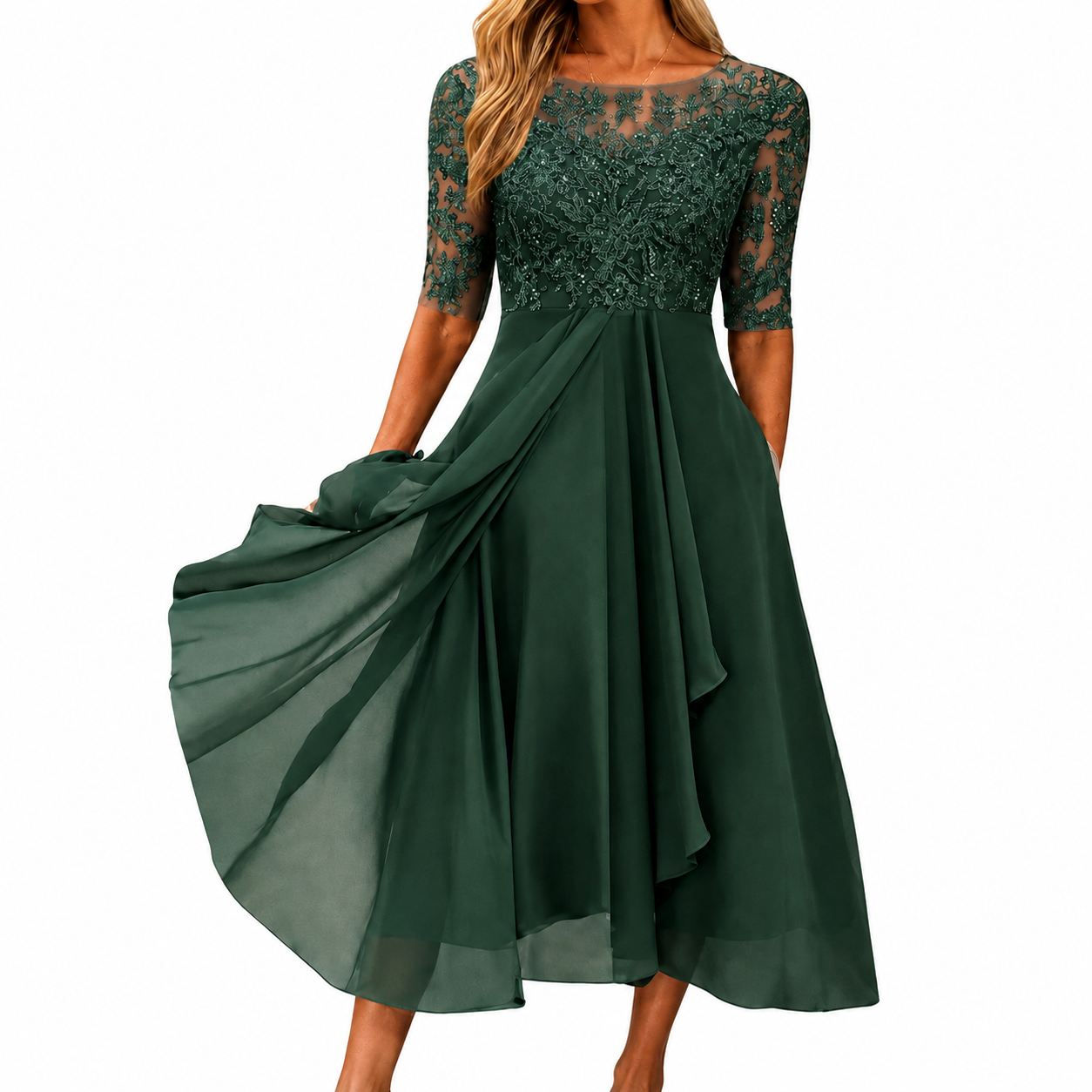 Damen Festkleid aus Spitze mit fließendem Chiffonrock Jully