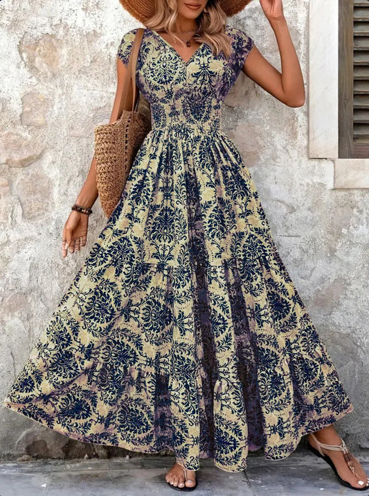 Damen Festliches Kleid mit Blumenmuster und V-Ausschnitt Jully