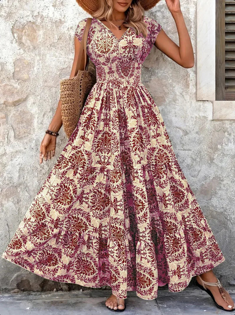 Damen Festliches Kleid mit Blumenmuster und V-Ausschnitt Jully