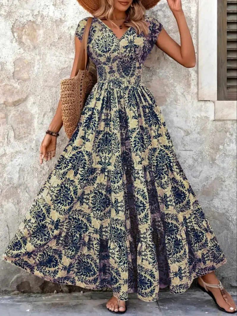 Damen Festliches Kleid mit Blumenmuster und V-Ausschnitt Jully