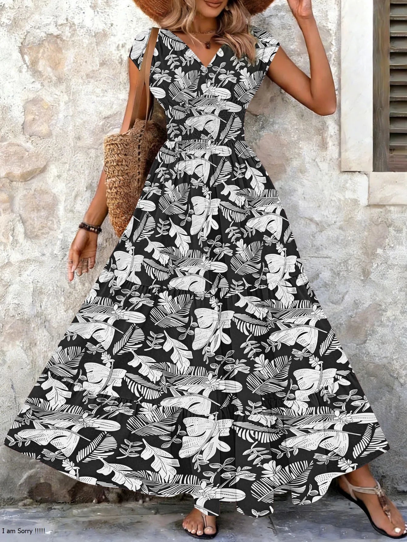 Damen Festliches Kleid mit Blumenmuster und V-Ausschnitt Jully