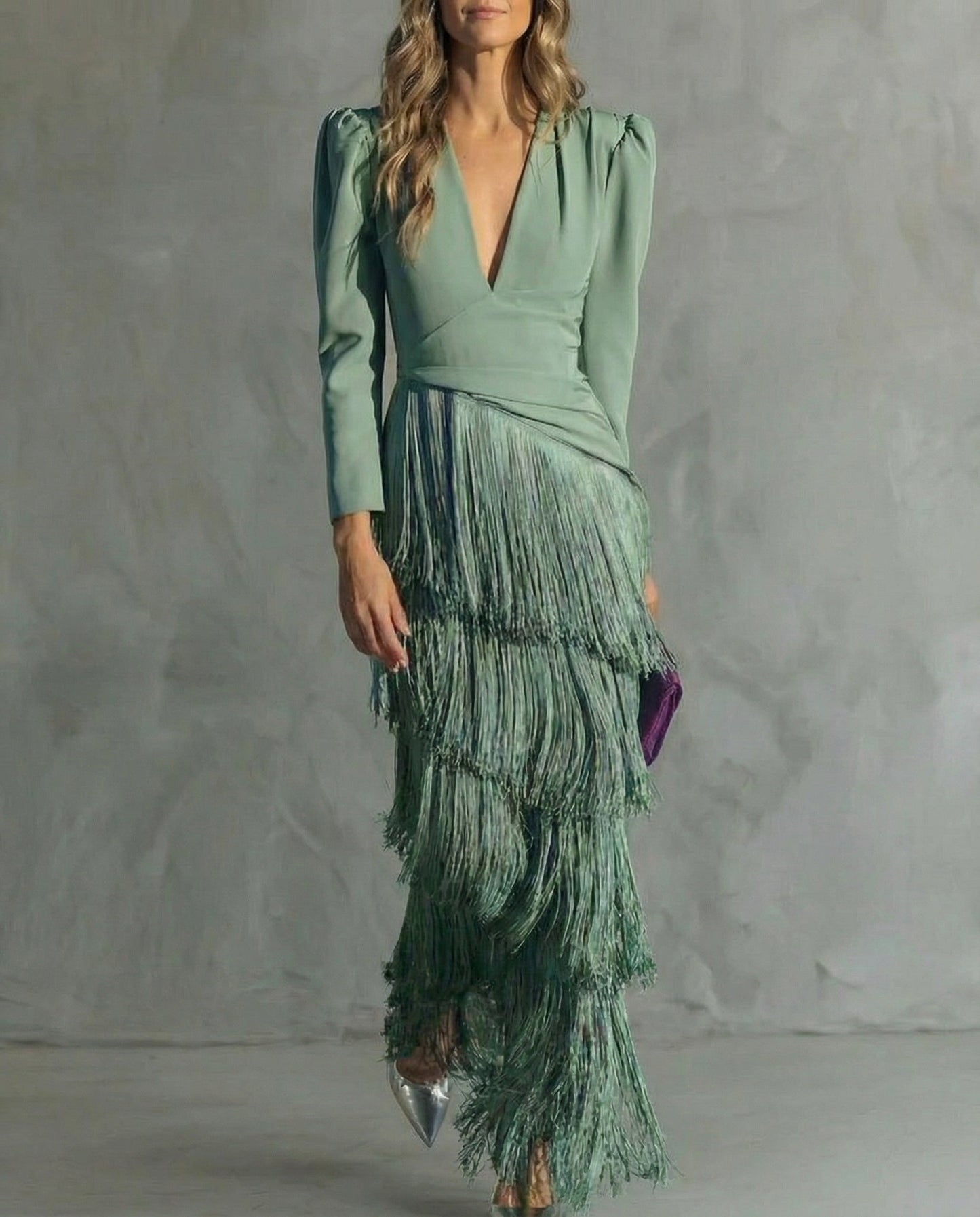 Damen Fransenkleid mit V-Ausschnitt Jully
