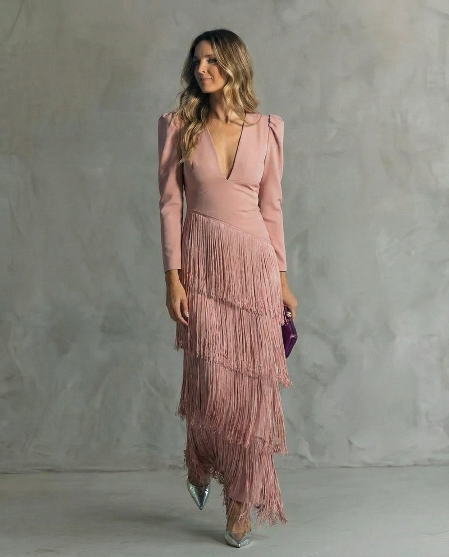 Damen Fransenkleid mit V-Ausschnitt Jully