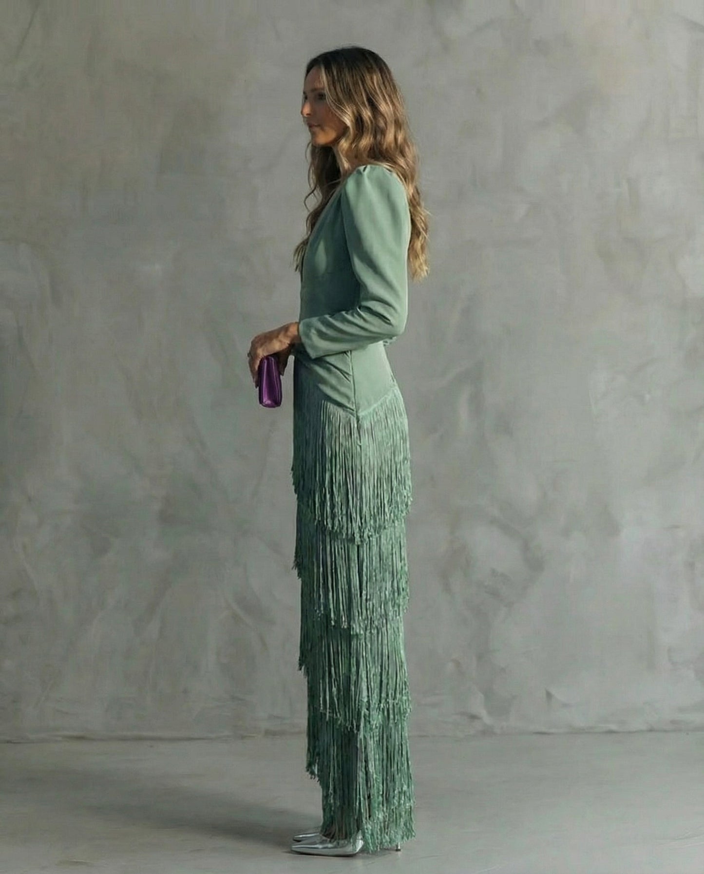 Damen Fransenkleid mit V-Ausschnitt Jully