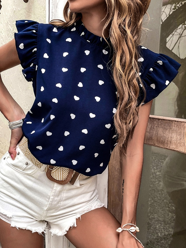 Damen Freizeitbluse mit Herzdruck aus leichtem Gewebe Jully