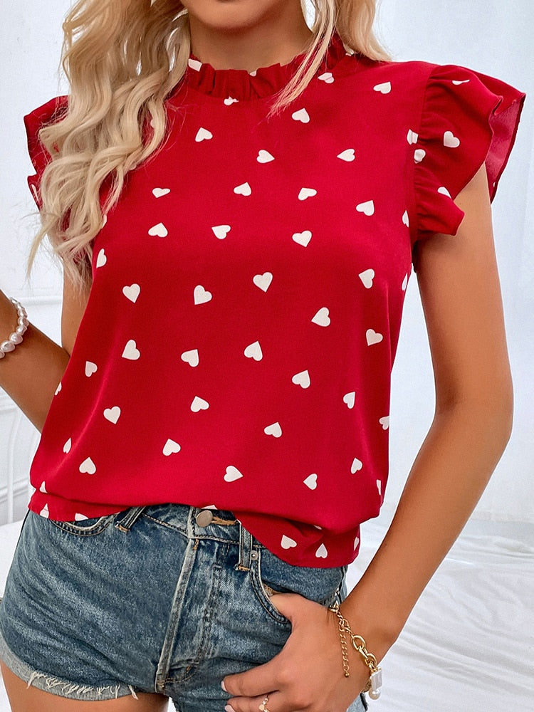 Damen Freizeitbluse mit Herzdruck aus leichtem Gewebe Jully