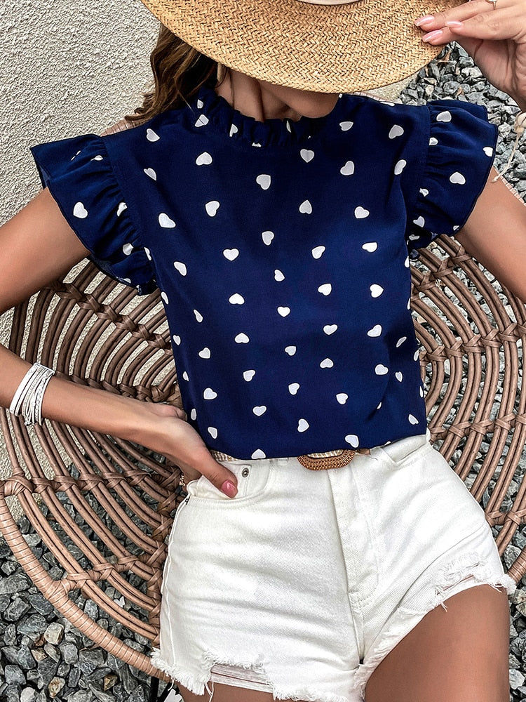 Damen Freizeitbluse mit Herzdruck aus leichtem Gewebe Jully