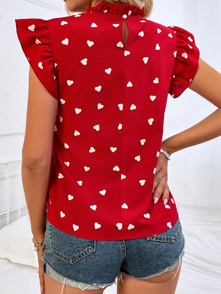 Damen Freizeitbluse mit Herzdruck aus leichtem Gewebe Jully