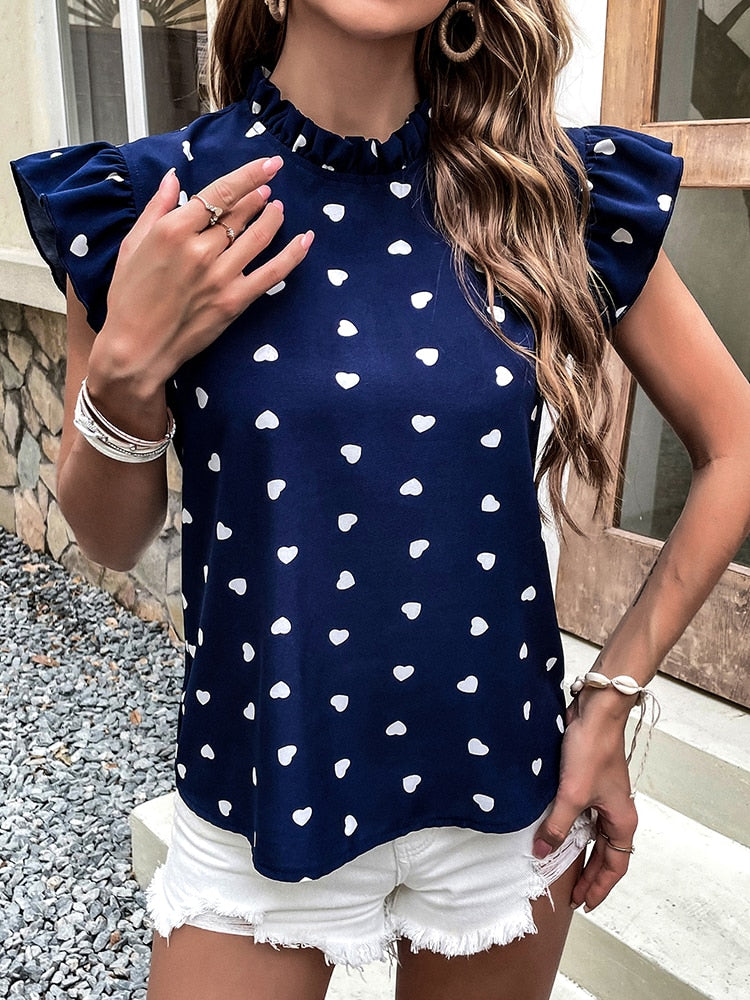 Damen Freizeitbluse mit Herzdruck aus leichtem Gewebe Jully