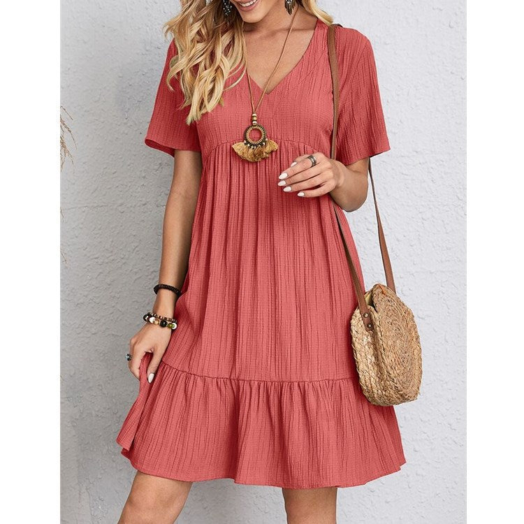Damen Freizeitkleid mit V-Ausschnitt und voluminösem Saum Jully