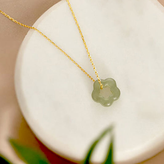 Damen Halskette aus Blumen-Jade mit vergoldeter Kette Jully