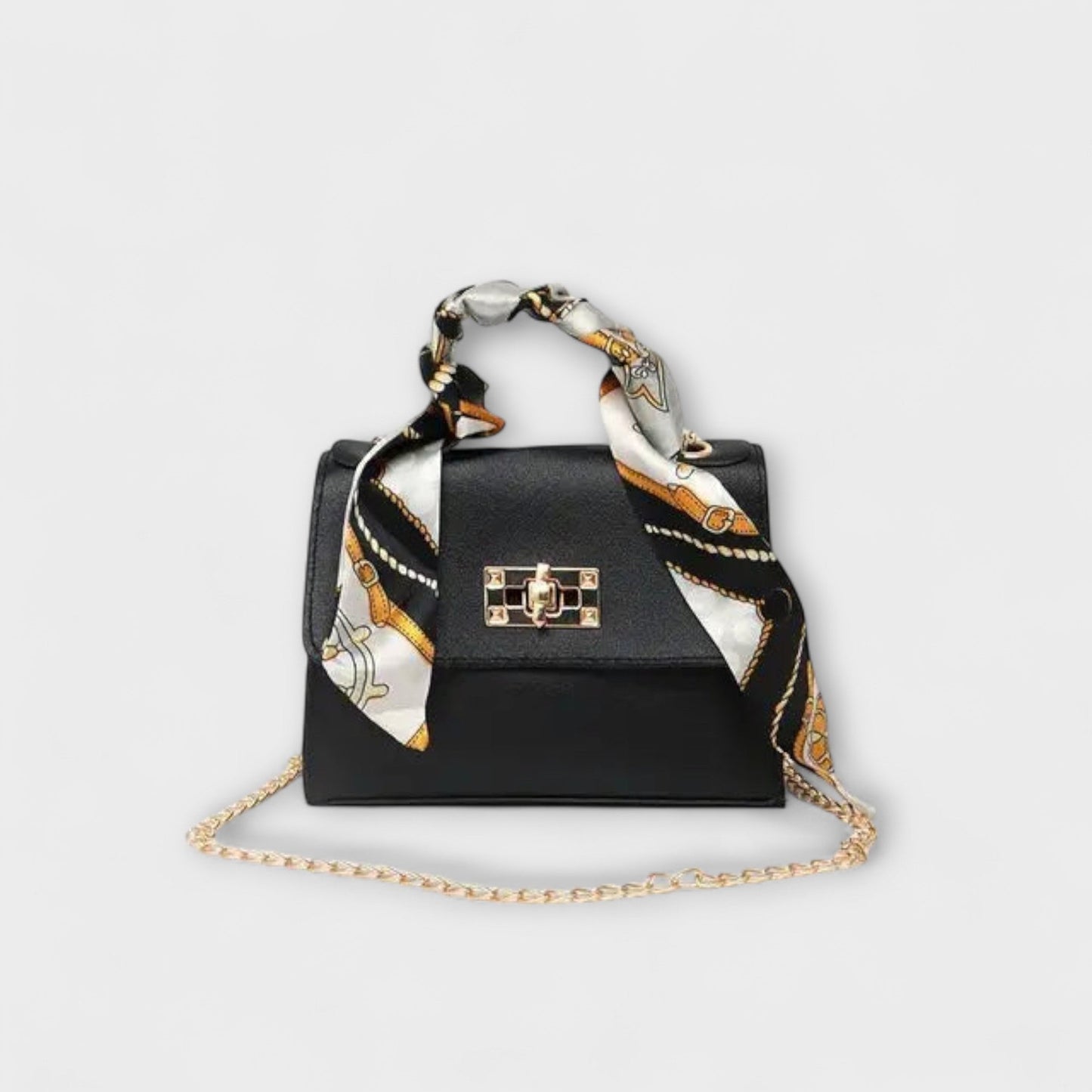 Damen Handtasche aus braunem Leder mit goldfarbenem Verschluss Jully