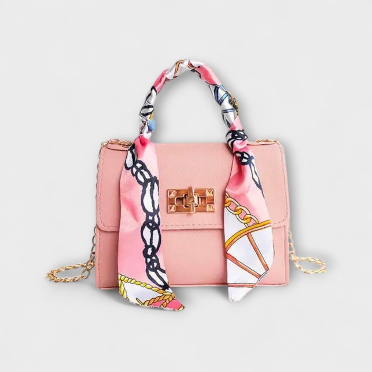 Damen Handtasche aus braunem Leder mit goldfarbenem Verschluss Jully