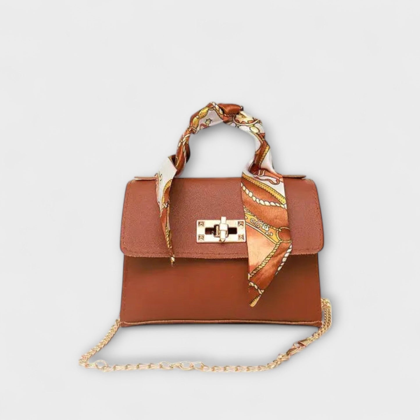 Damen Handtasche aus braunem Leder mit goldfarbenem Verschluss Jully