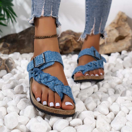 Damen Hausschuhe aus Denim mit flachem Absatz Jully