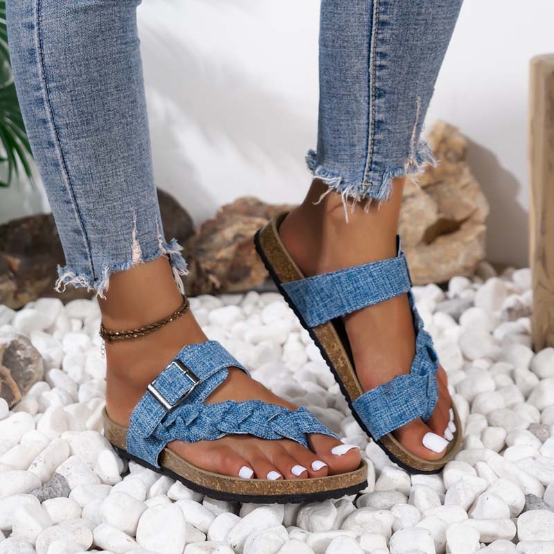 Damen Hausschuhe aus Denim mit flachem Absatz Jully