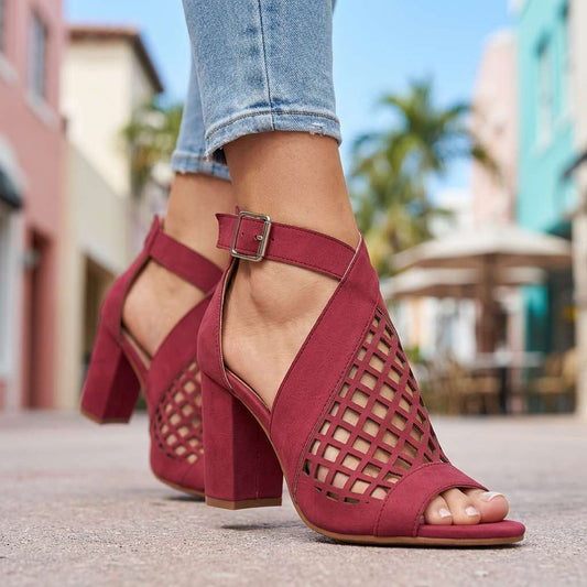 Damen Heels mit offenem Zehenbereich und Gittermuster Jully