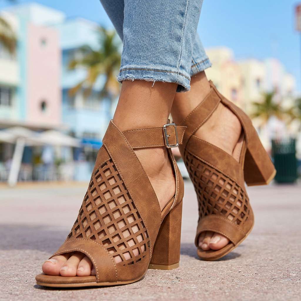 Damen Heels mit offenem Zehenbereich und Gittermuster Jully