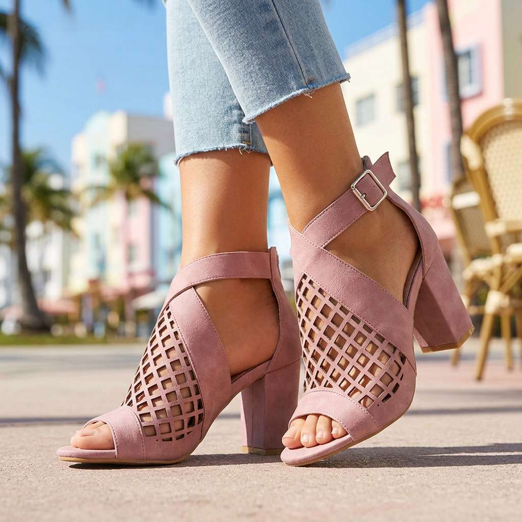 Damen Heels mit offenem Zehenbereich und Gittermuster Jully