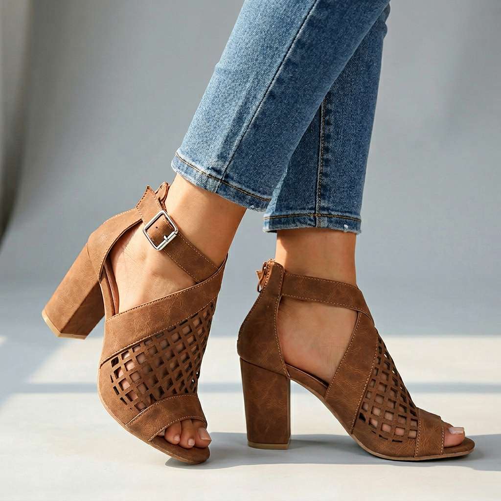 Damen Heels mit offenem Zehenbereich und Gittermuster Jully