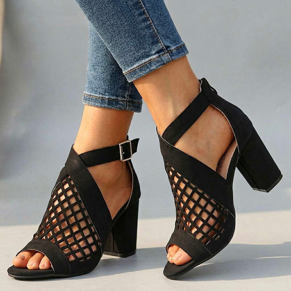 Damen Heels mit offenem Zehenbereich und Gittermuster Jully